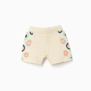 Shorts Punto Algodón Flores Croché Beige Claro Zippy