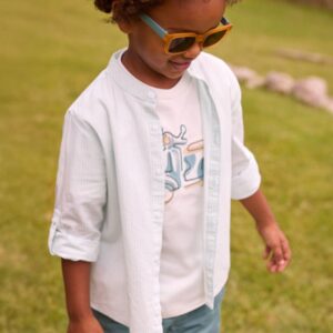 Camisa Manga Larga Rayas Cuello Mao Menta Mayoral