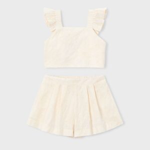 Conjunto Bermuda y Top Volantes Ceremonia Mayoral