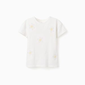 Camiseta Algodón Flores 3D Blanco/Amarillo Zippy