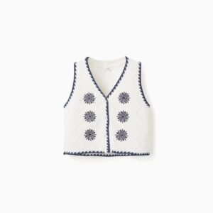 Chaleco Punto Flores Bordadas Blanco/Azul Zippy