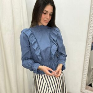 Blusa Romántica Vuelos y Nido de Abeja