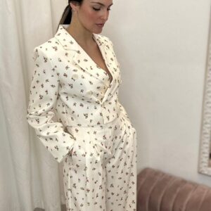 Conjunto Blazer Cropped y Pantalón Palazzo Floral