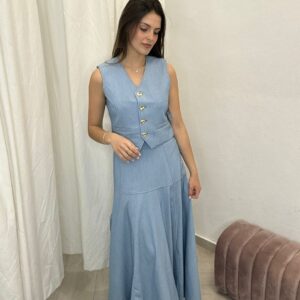 Falda Midi "Blue Sky" de Corte Evasé