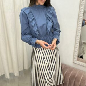 Falda Midi de Rayas con Corte Asimétrico