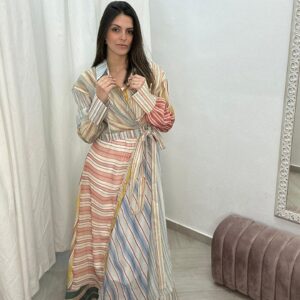 Vestido Camisero Cruzado Estampado Rayas Multicolor