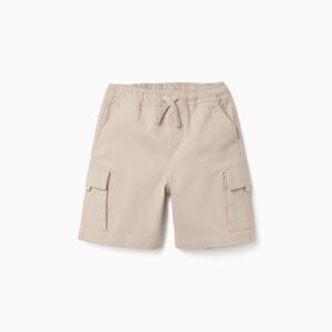 Bermudas Largas Cargo Sarga Cordón Beige Claro Zippy