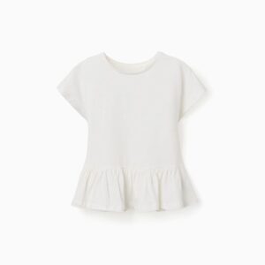 Camiseta Algodón Dobladillo Volantes Blanco Zippy