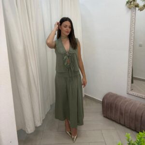 Conjunto Chaleco Lazadas Y Falda Midi