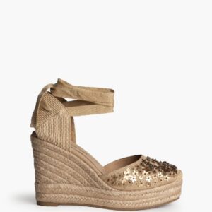 Cuña Plataforma Yute Lentejuelas Camel