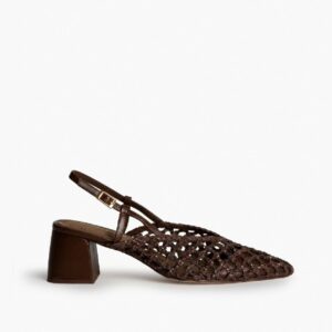 Zapato Tacón Medio Destalonado Corte Trenzado Café