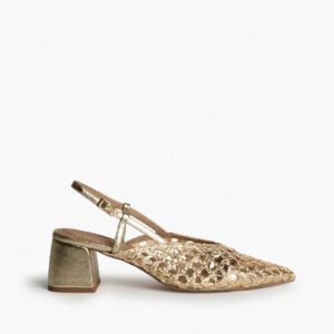 Zapato Tacón Medio Destalonado Corte Trenzado Oro