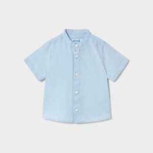 Camisa Con Lino y Cuello Mao Celeste Mayoral