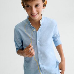 Camisa Manga Larga Cuello Mao Celeste Mayoral