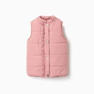 Chaleco Acolchado Forro Polar Volantes Rosa Zippy
