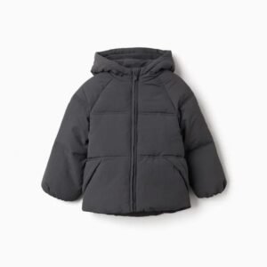 Plumífero Capucha Y Forro Polar Gris Oscuro Zippy