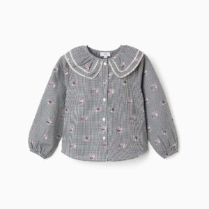 Camisa Algodón Vichy Flores Blanco/Azul Marino Zippy