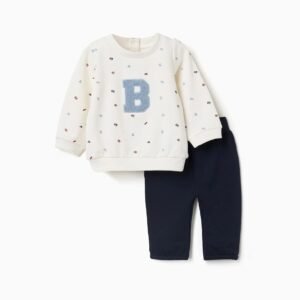 Conjunto Perchado Bordado Bouclé Blanco/Azul Zippy