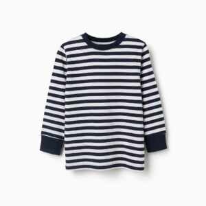 Camiseta Manga Larga Algodón Rayas Azul Marino/Blanco