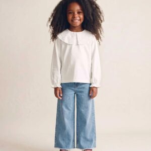 Camiseta Algodón Maxi Cuello Bordado Inglés Blanco Zippy