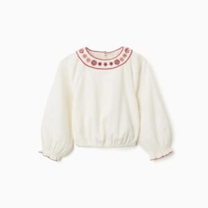 Blusa Manga Larga Algodón Cuello Bordado Zippy