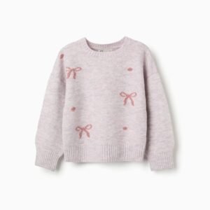 Jersey Punto Con Lazos y Lunares Jacquard Rosa Zippy