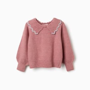 Jersey Punto Cuello Forma De Lazo y Lurex Rosa Zippy