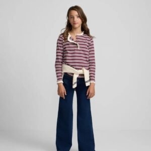 Camiseta Girl Cuello Volante Rayas Granate Y Crudo Silbon